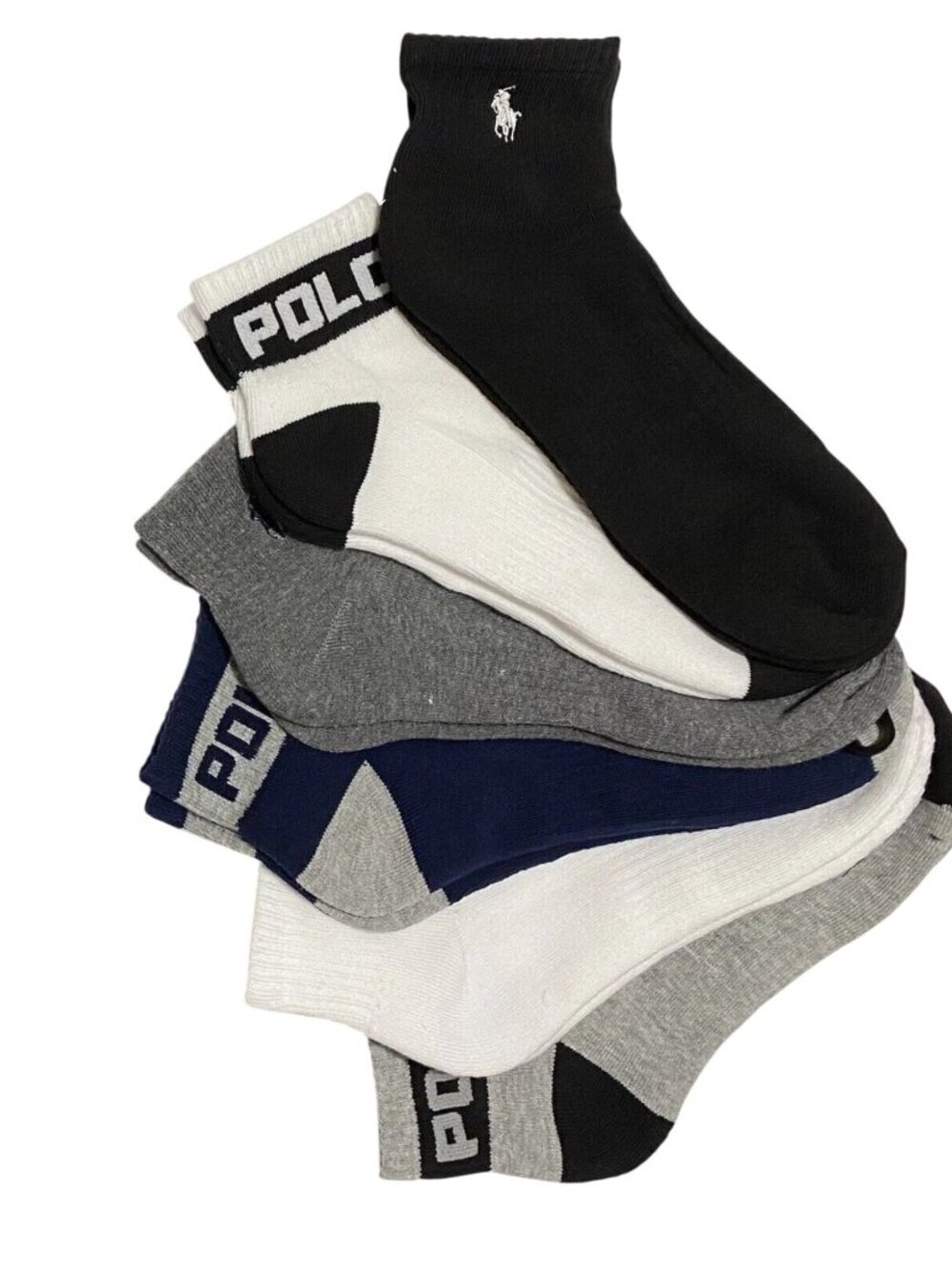 Polo Ralph Lauren Men's 6-Pack Ankle Socks Multicolor Black White Grey Navy Blue